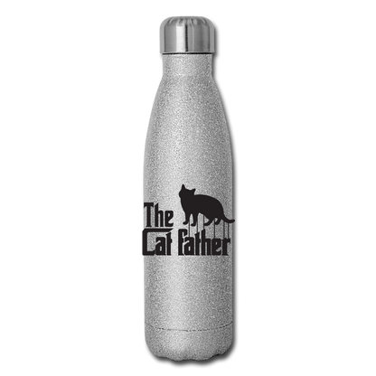 The Cat Father - Black - Insulated Stainless Steel Water Bottle - silver glitter