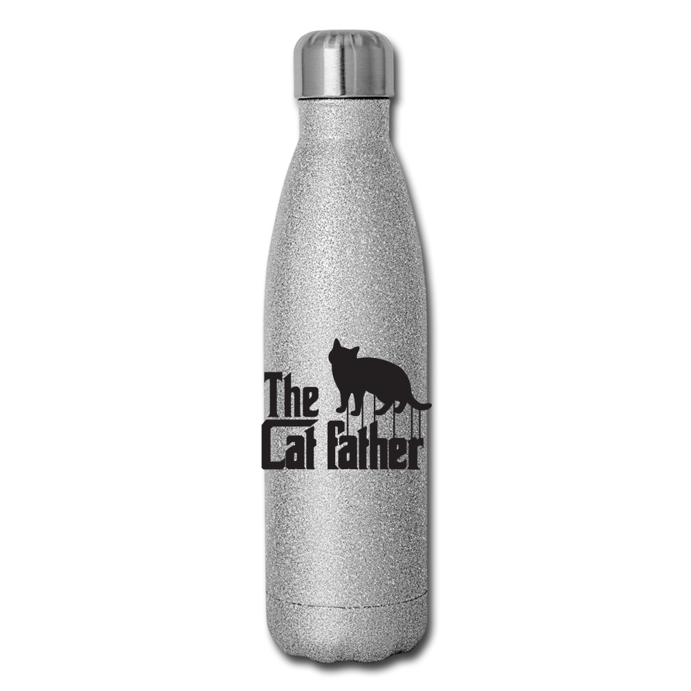 The Cat Father - Black - Insulated Stainless Steel Water Bottle - silver glitter