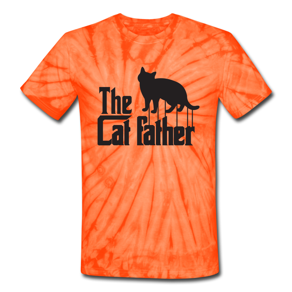 The Cat Father - Black - Unisex Tie Dye T-Shirt - spider orange