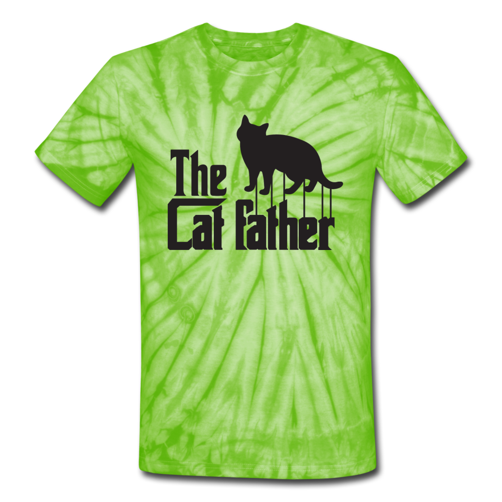 The Cat Father - Black - Unisex Tie Dye T-Shirt - spider lime green