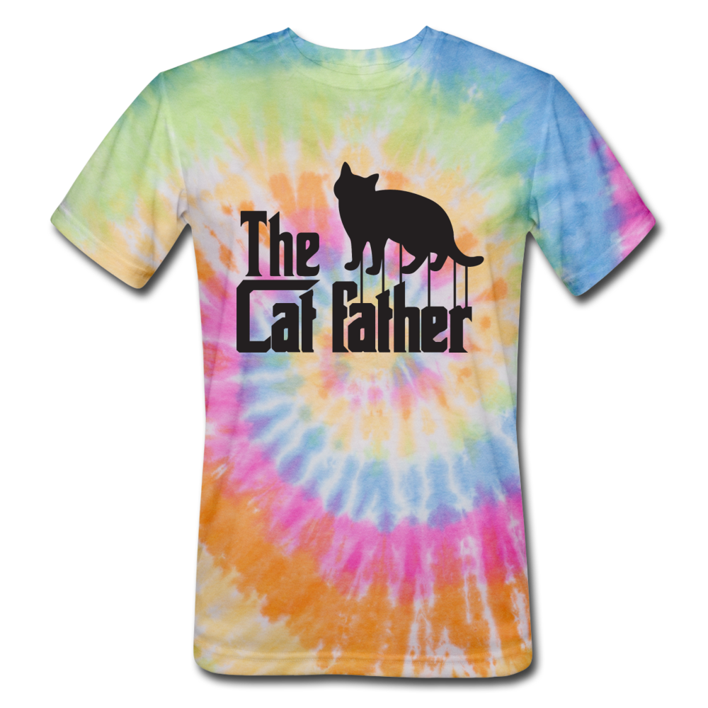 The Cat Father - Black - Unisex Tie Dye T-Shirt - rainbow