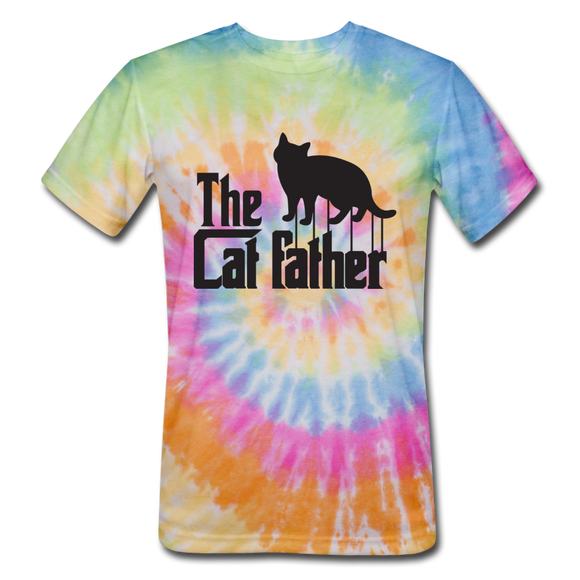 The Cat Father - Black - Unisex Tie Dye T-Shirt - rainbow