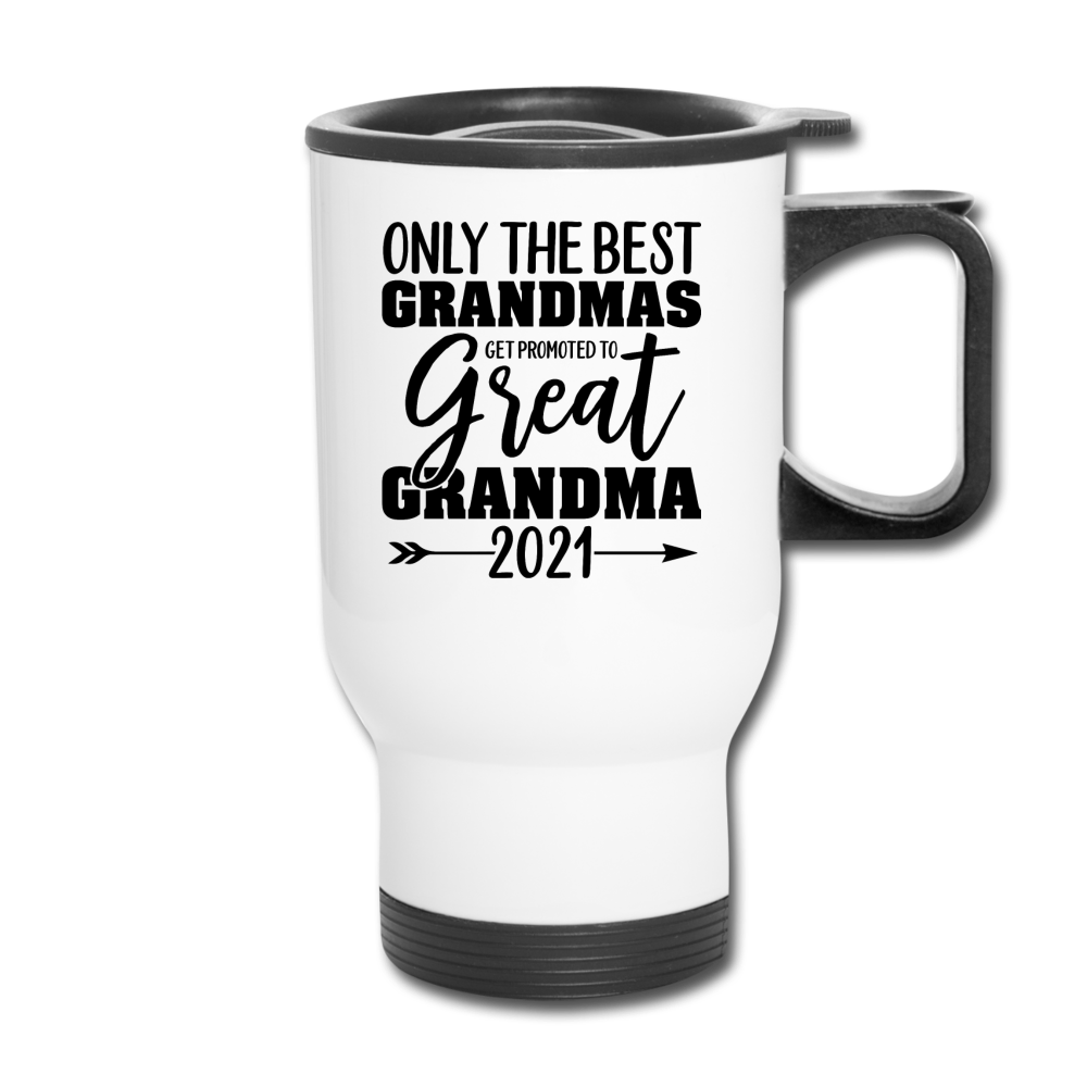 Promoted To Great Grandma - 2021 - Black - Travel Mug - white