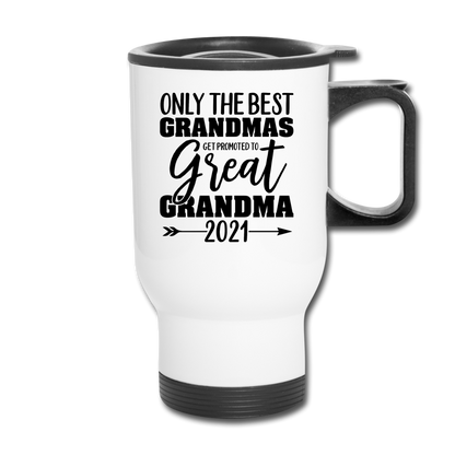 Promoted To Great Grandma - 2021 - Black - Travel Mug - white