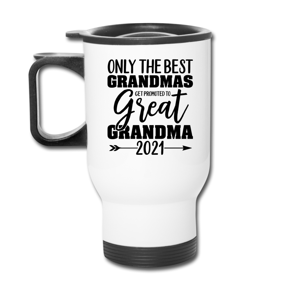 Promoted To Great Grandma - 2021 - Black - Travel Mug - white