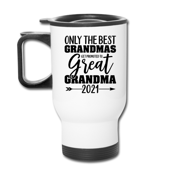 Promoted To Great Grandma - 2021 - Black - Travel Mug - white