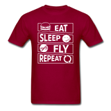 Eat Sleep Fly Repeat v2 - White - Unisex Classic T-Shirt - dark red