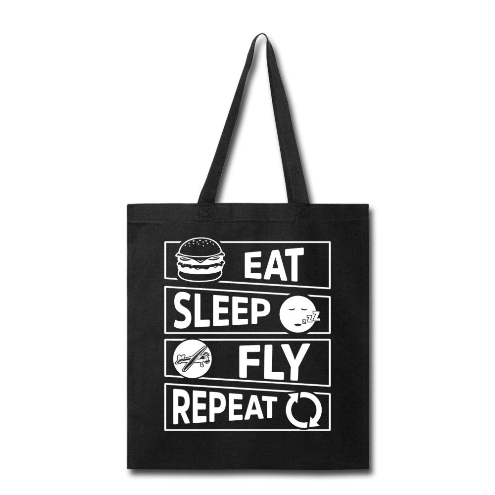 Eat Sleep Fly Repeat v2 - White - Tote Bag - black