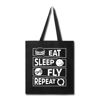 Eat Sleep Fly Repeat v2 - White - Tote Bag - black