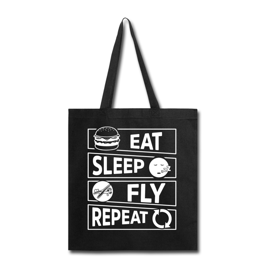 Eat Sleep Fly Repeat v2 - White - Tote Bag - black