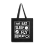 Eat Sleep Fly Repeat v2 - White - Tote Bag - black