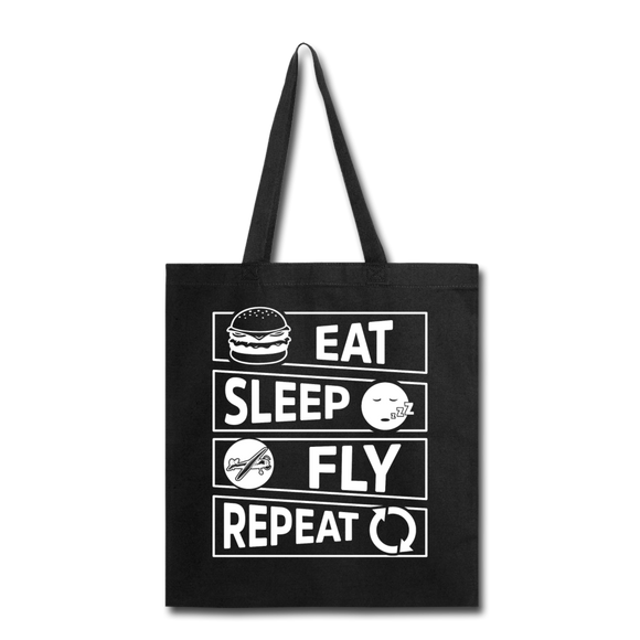 Eat Sleep Fly Repeat v2 - White - Tote Bag - black