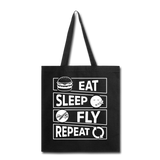 Eat Sleep Fly Repeat v2 - White - Tote Bag - black