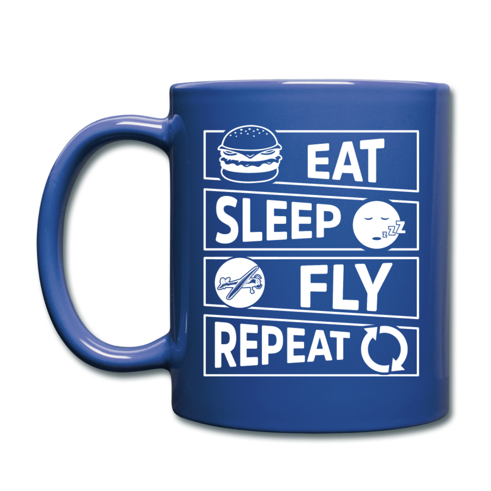 Eat Sleep Fly Repeat v2 - White - Full Color Mug - royal blue