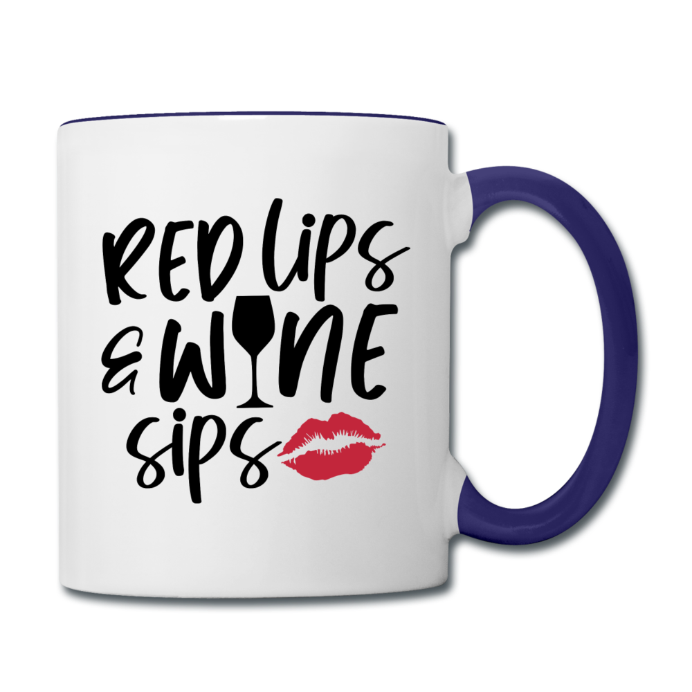 Red Lips Wine Sips - Black - Contrast Coffee Mug - white/cobalt blue