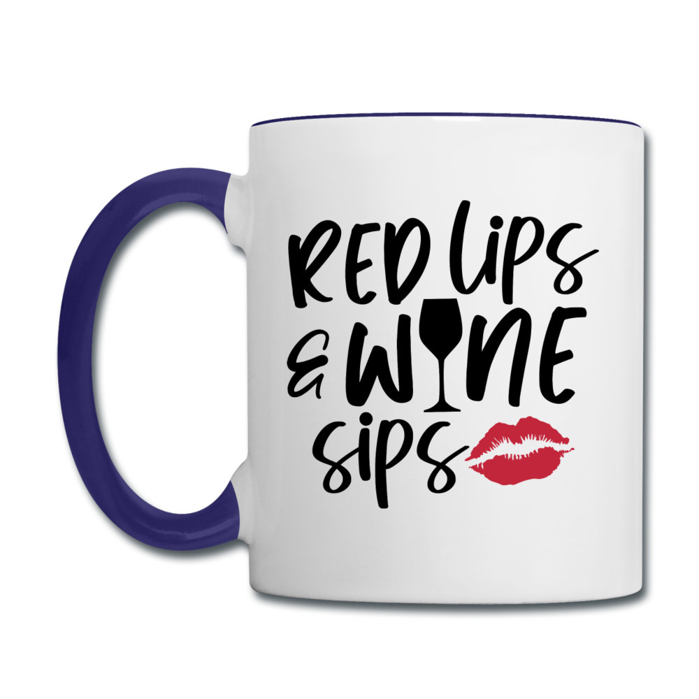 Red Lips Wine Sips - Black - Contrast Coffee Mug - white/cobalt blue