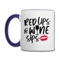 Red Lips Wine Sips - Black - Contrast Coffee Mug - white/cobalt blue