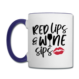 Red Lips Wine Sips - Black - Contrast Coffee Mug - white/cobalt blue