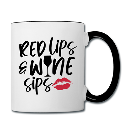 Red Lips Wine Sips - Black - Contrast Coffee Mug - white/black