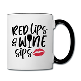 Red Lips Wine Sips - Black - Contrast Coffee Mug - white/black