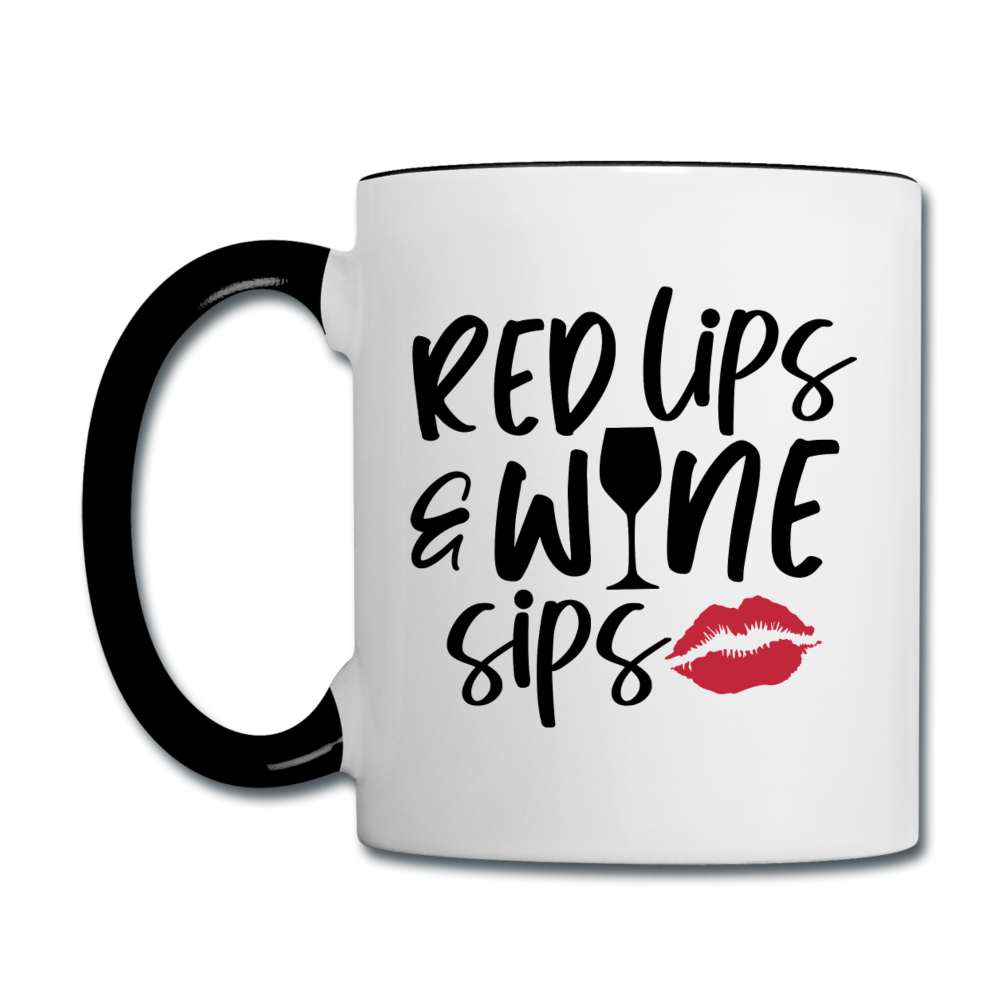 Red Lips Wine Sips - Black - Contrast Coffee Mug - white/black