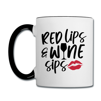 Red Lips Wine Sips - Black - Contrast Coffee Mug - white/black