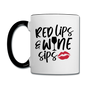 Red Lips Wine Sips - Black - Contrast Coffee Mug - white/black