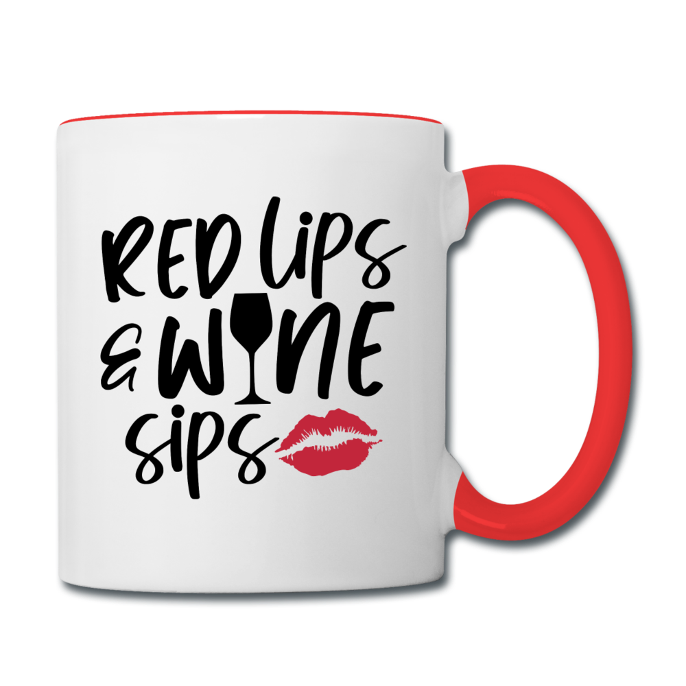 Red Lips Wine Sips - Black - Contrast Coffee Mug - white/red