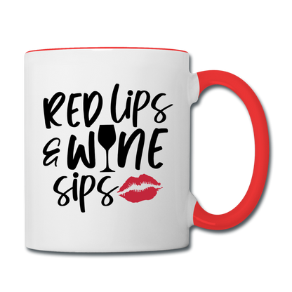 Red Lips Wine Sips - Black - Contrast Coffee Mug - white/red