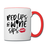 Red Lips Wine Sips - Black - Contrast Coffee Mug - white/red
