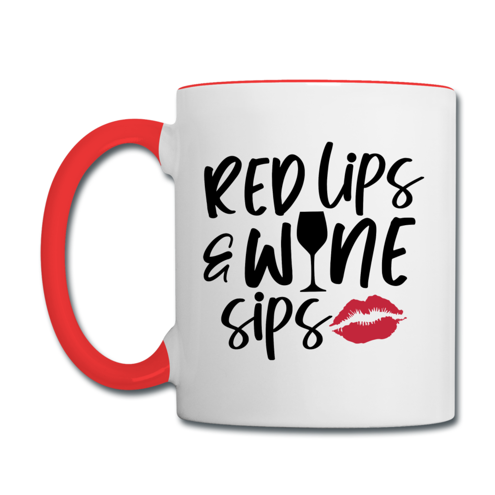 Red Lips Wine Sips - Black - Contrast Coffee Mug - white/red