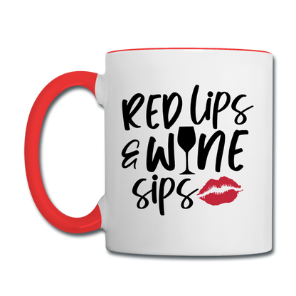 Red Lips Wine Sips - Black - Contrast Coffee Mug - white/red