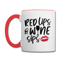 Red Lips Wine Sips - Black - Contrast Coffee Mug - white/red