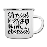 Stressed Blessed Wine Obsessed - Black - Camper Mug - white