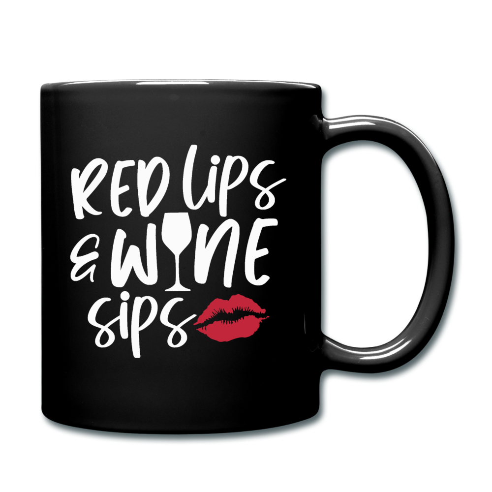 Red Lips Wine Sips - White - Full Color Mug - black