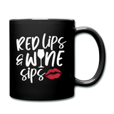 Red Lips Wine Sips - White - Full Color Mug - black