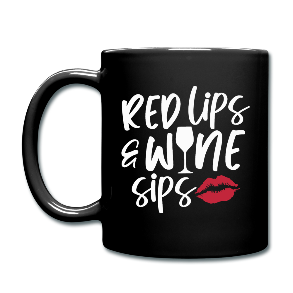 Red Lips Wine Sips - White - Full Color Mug - black