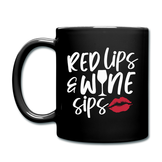 Red Lips Wine Sips - White - Full Color Mug - black