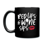 Red Lips Wine Sips - White - Full Color Mug - black