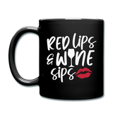 Red Lips Wine Sips - White - Full Color Mug - black