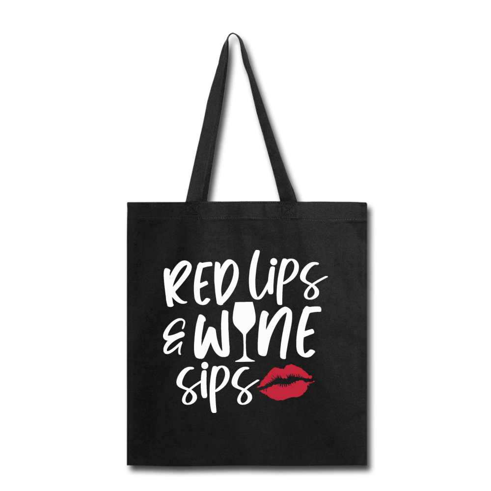 Red Lips Wine Sips - White - Tote Bag - black