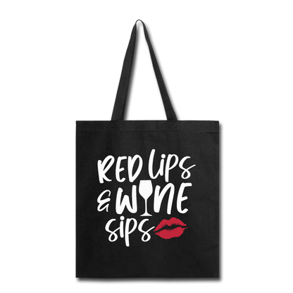 Red Lips Wine Sips - White - Tote Bag - black