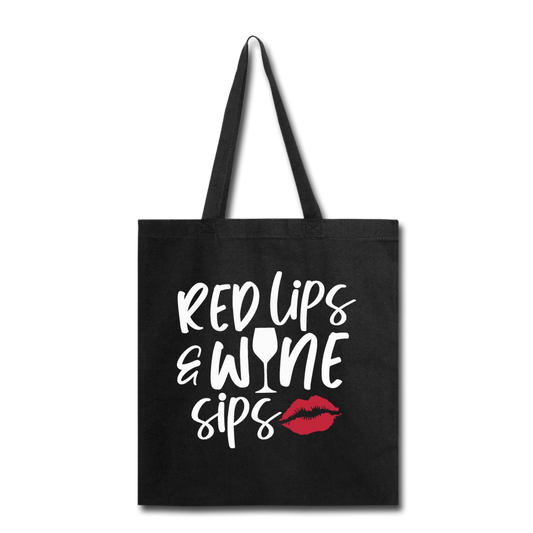 Red Lips Wine Sips - White - Tote Bag - black