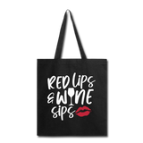 Red Lips Wine Sips - White - Tote Bag - black