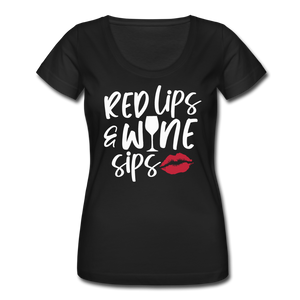 Red Lips Wine Sips - White - Women's Scoop Neck T-Shirt - black