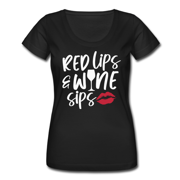 Red Lips Wine Sips - White - Women's Scoop Neck T-Shirt - black