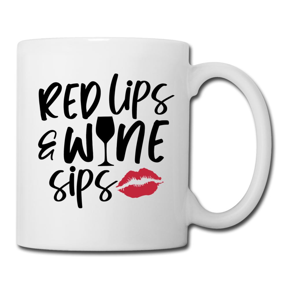 Red Lips Wine Sips - Black - Coffee/Tea Mug - white