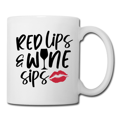 Red Lips Wine Sips - Black - Coffee/Tea Mug - white