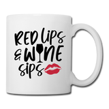 Red Lips Wine Sips - Black - Coffee/Tea Mug - white