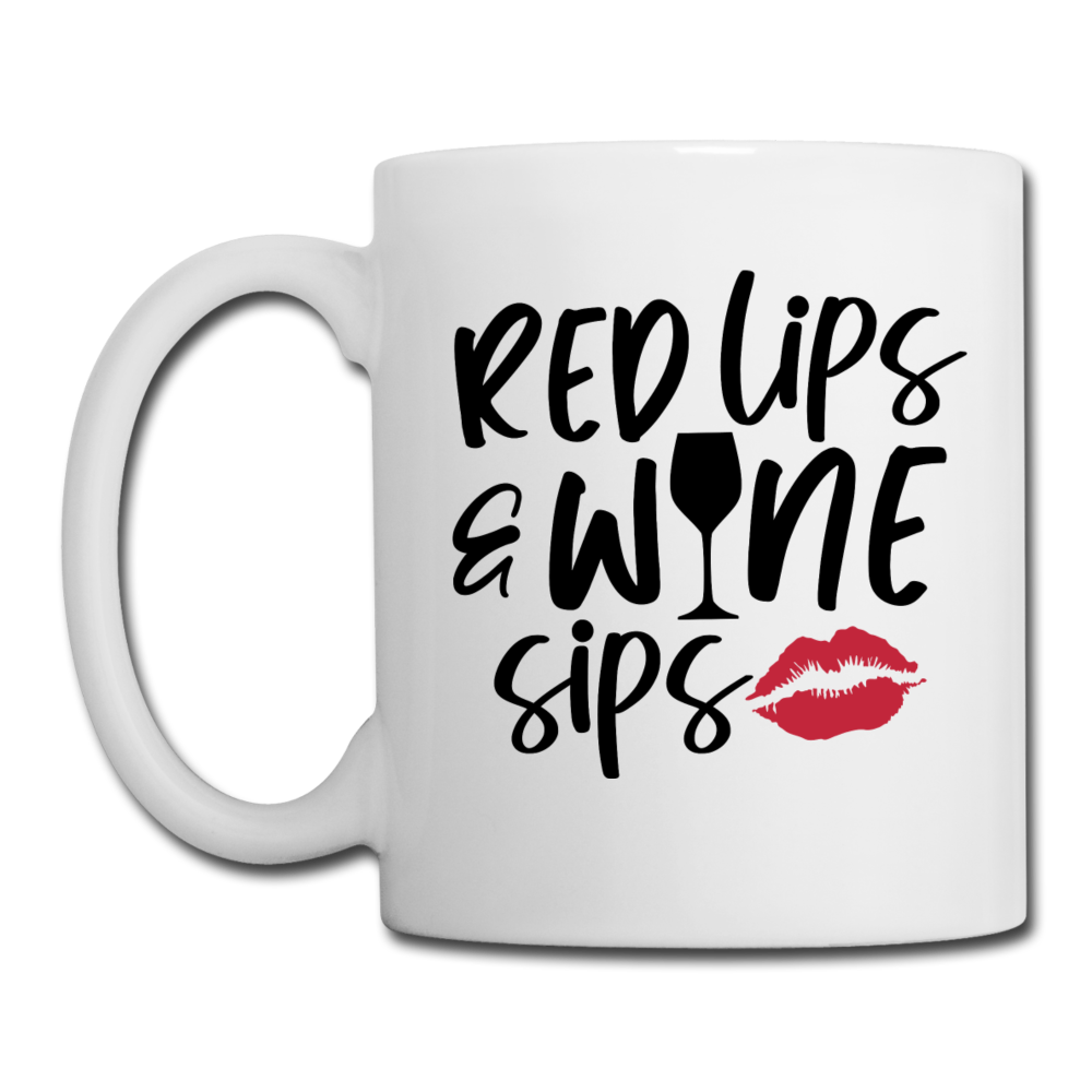 Red Lips Wine Sips - Black - Coffee/Tea Mug - white